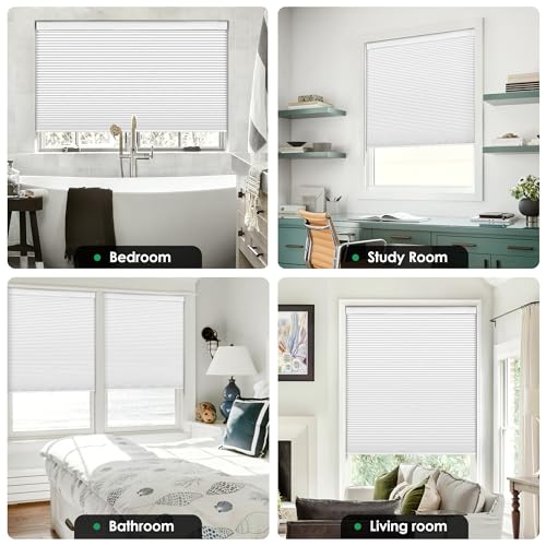 LazBlinds No Drill Cordless Blackout Cellular Window Shades 22x36 White - Inside Mount, Easy Installation