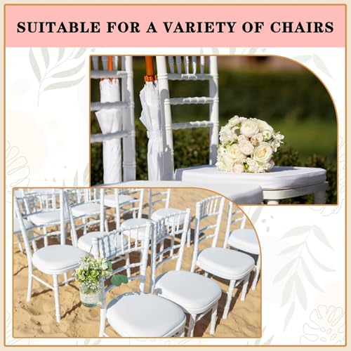 White Wedding Chair Cushions 15x15 Inch Pack of 12 - Slip-Resistant Memory Foam Pads with Ties