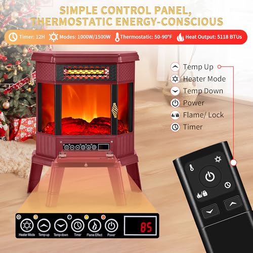 RealSmart 22-Inch Electric Fireplace Heater with 3D Flame Effect & Remote Control - Christmas Red