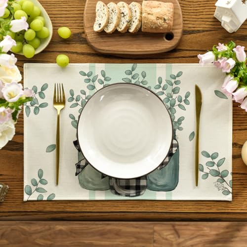 Eucalyptus Buffalo Plaid Spring Placemats Set of 4 12x18 Inches Beige & Green