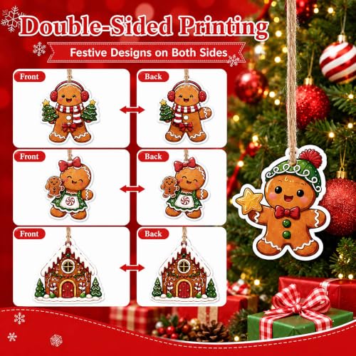 Brown 24 Pcs Wooden Gingerbread Man Ornaments for Christmas Tree - 3.15 Inch