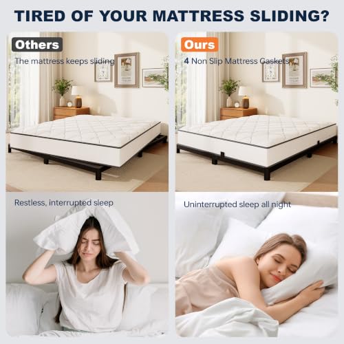 Queen Bed Frame - Black Low Profile Metal Platform Bed with Round Legs - Queen (U.S. Standard) Variation