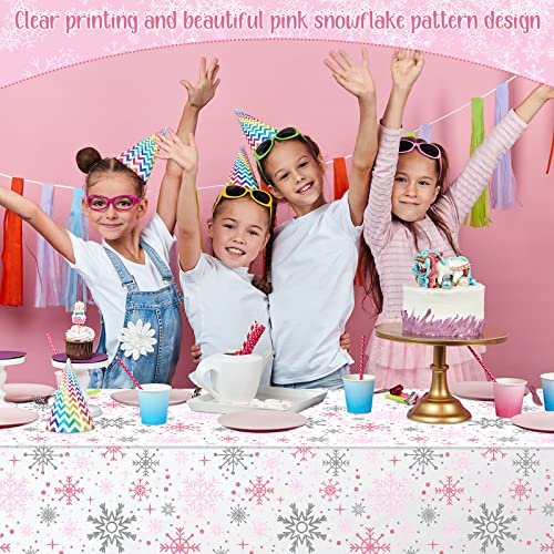 Jecery Pink Snowflake Winter Tablecloths - Set of 6 Waterproof Party Decorations
