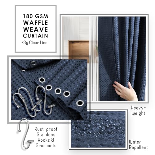 Clara Clark Navy Blue Bathroom Accessory Set with Shower Curtain — Complete Bathroom Decor