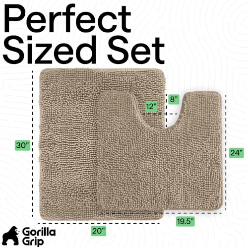 Gorilla Grip 2-Piece Bathroom Rug Set Beige 30x20 & Oval 24x19.5 Chenille Absorbent