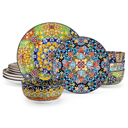 Vancasso Bohemian Style Dinnerware Set for 4 - 12 Pieces, Plates & Bowls