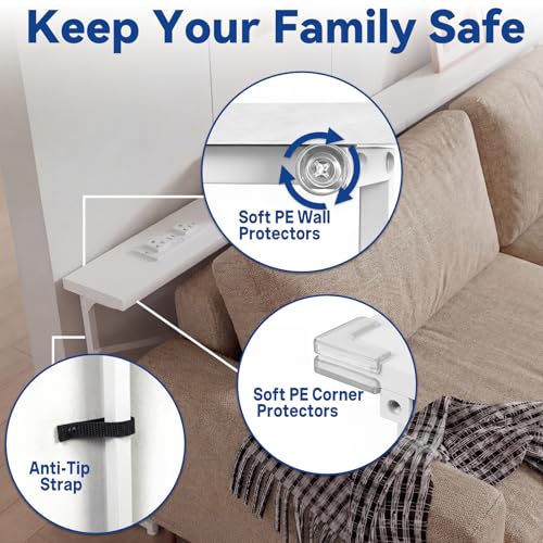 White Narrow Behind Couch Table with 2 USB-C & 4 AC Outlets - 78.8 Inch