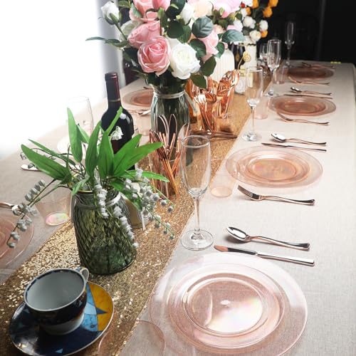 Homy Feel 100PCS Rose Gold Glitter Disposable Plates Set - Dinner & Dessert
