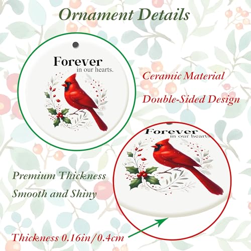 JazSwirl Cardinal Christmas Ornament - 3 Inch Red Ceramic Memorial Tree Decor