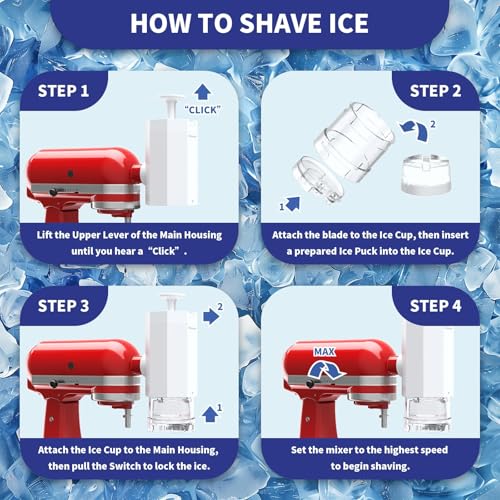 Shave Ice Attachment for Kitchenaid Stand Mixer with 8 Ice Molds - Snow Cone Shaver, Coarse & Fine Blades