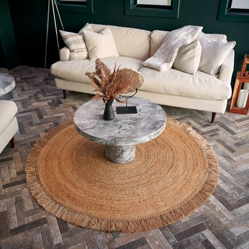 5.5x5.5 ft Natural Jute Area Rug - Round Rustic Boho Woven Floor Mat