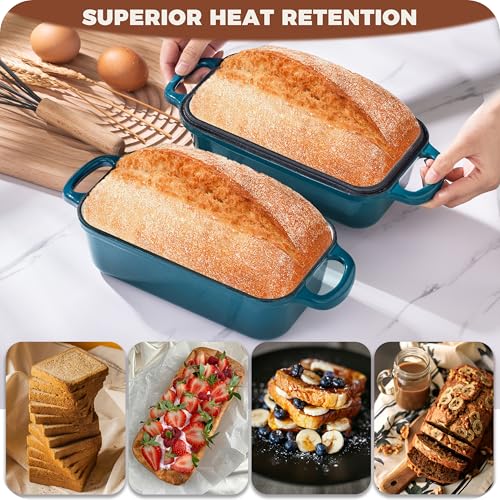 Teal Cast Iron Loaf Pan with Lid 9x5 Inch Bread Baking Pan - Articasting