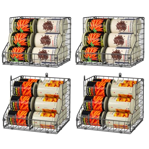 S-4 Pack Stackable Can Organizer for Pantry with Adjustable Dividers - Metal Wire Cans Storage Dispenser