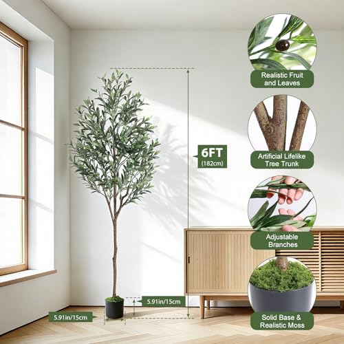 Alupssuc 6ft Faux Olive Tree with Lifelike Fruits and Realistic Leaves