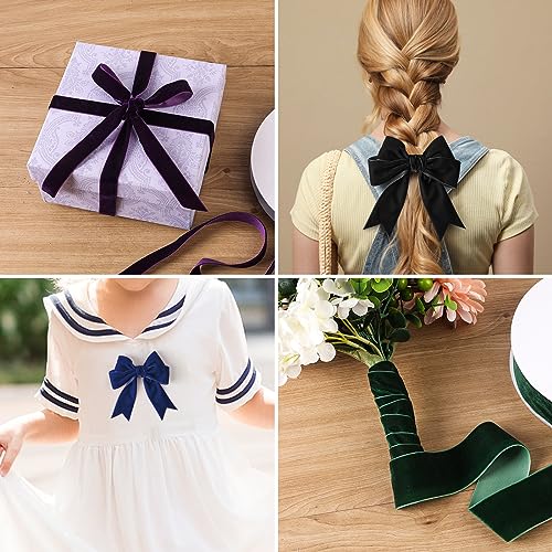 Burgundy Velvet Ribbon 3/8 Inch x 20Yd,Great for Gift Wrapping,Hair Bows,Christmas,Wedding Party Decoration(3/8" Burgundy)