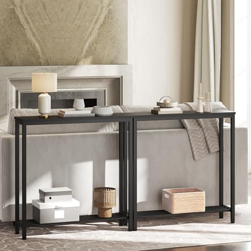 YATINEY Black Narrow Console Table 29.5x29.5x7.9 Inch 2-Tier Entryway Sofa Table