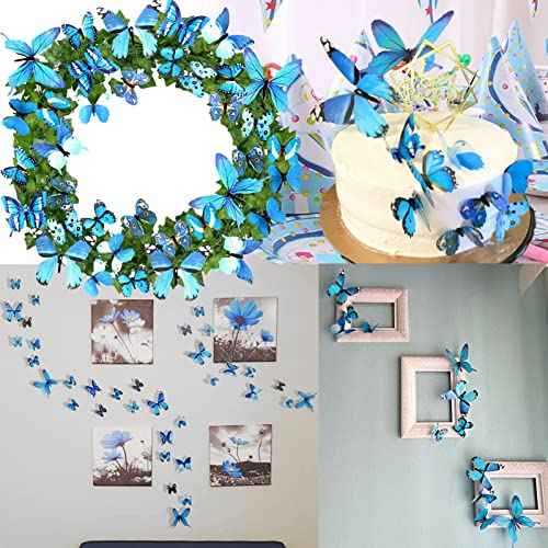Ewong Butterfly Wall Decals, 36PCS 3D Butterflies Home Decor for Room, Wall Sticker for Girls Room Kids Bedroom Bathroom Baby Nursery Decoration (Blue)