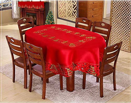 Grelucgo Super Large Embroidered Christmas Holly Tree Tablecloth 57x120 Inches Oval