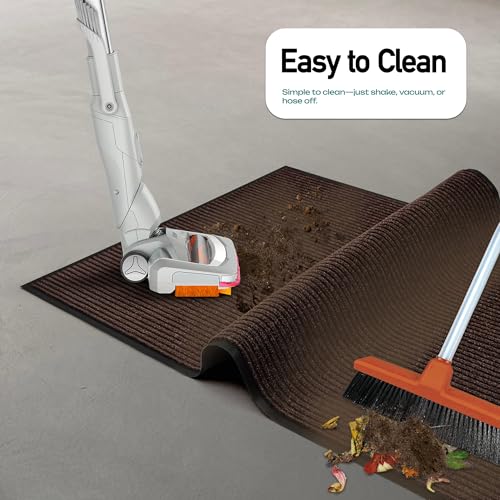 Heavy Duty Rubber Door Mat - Large 4 x 8 Feet Commercial Waterproof Entryway Brown