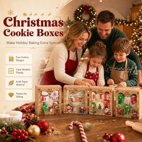 24 Pack Brown Christmas Cookie Gift Boxes with Holiday Prints, 6x6x2.5" - JCXGRVC