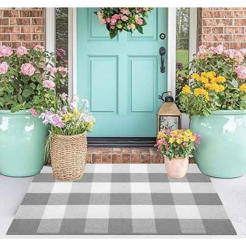 Door Mats Outdoor 24''X35'' Buffalo Plaid Front Porch Rug Cotton Woven Washable Fall Outdoor Rug Small Area Rug for Welcome Door Mat Entryway Dining Room Bedroom Living Room