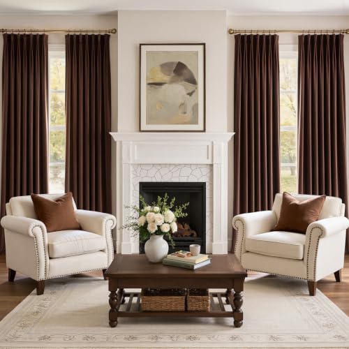 Topfinel Brown Pinch Pleated Velvet Curtains Set 84 Inch Long, 4 Panels, 40"W x 84"L