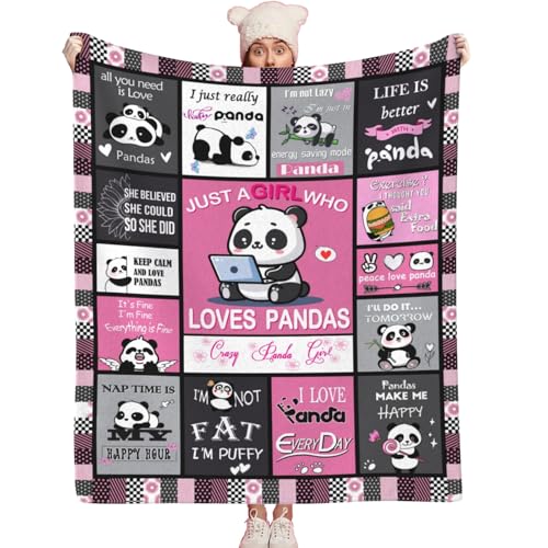 Panda Blanket for Girl Woman Cute Pandas Gifts Fluffy Flannel Blanket Throw Bed Couch Pink Room Decor Birthday (Pink Black, 40x50 Inch, Panda)