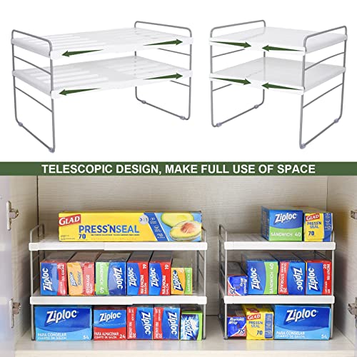 White 2 Pack Adjustable Kitchen Wrap Organizer Rack - Expandable & Sturdy Food Storage