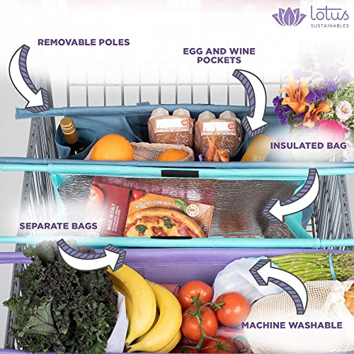 Reusable Shopping Bags Set with Insulated Food Bag & Egg/Wine Holders - Foldable, Heavy Duty & Washable