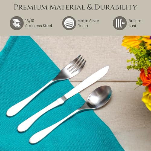 Kitchen Utensil Set - 20 Piece Matte Silver Cutlery with Ergonomic Handles