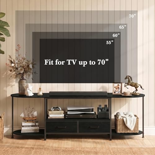 63-Inch Modern TV Stand for 65-70 Inch TVs with Fabric Drawers - Black
