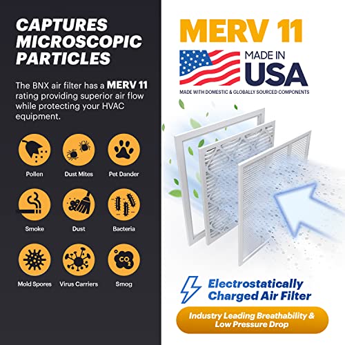 BNX 20x20x1 MERV 11 Air Filter 6-Pack for HVAC, Allergies & Dust - USA Made