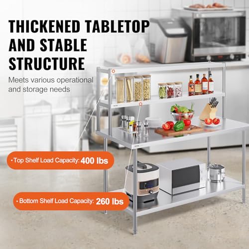 12 x 60 x 24 Inch Stainless Steel Double Deck OverShelf for Commercial Kitchen