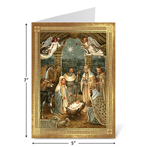 Current Golden Nativity Religious Christmas Greeting Cards Set of 14 with Envelopes