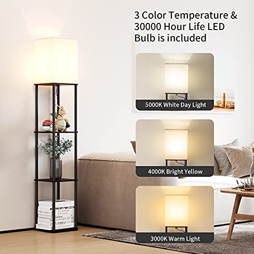 SUNMORY Black 4-Tier Shelf Floor Lamp with Adjustable Color Temperature