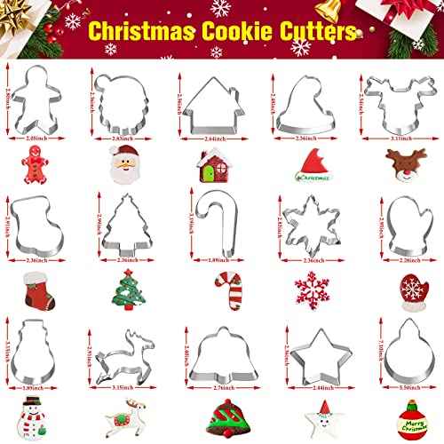 15 Pcs Christmas Cookie Cutters, Holiday Cookie Cutters Including Snowman, Gingerbread, Christmas Tree, Snowflake Gingerbread Shapes and More for Holiday Party Food Decorations and Baking