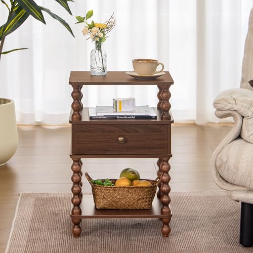 AWASEN Walnut Brown Mid Century Modern Nightstand with Storage