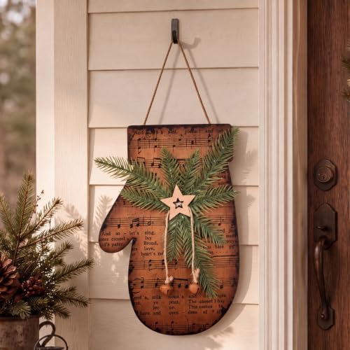 Novabright Christmas Wooden Mitten Door Decoration with Music Notes
