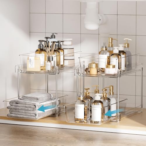Vtopmart 4 Pack Pull Out Under Sink Bathroom Organizer - Transparent, S-Standard