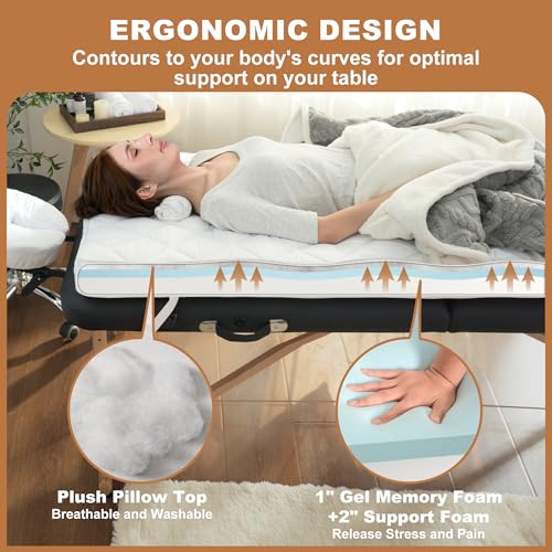 White 73X29 Inch Lash Bed Topper Set Gel Memory Foam Massage Table Waterproof Pillow Cover