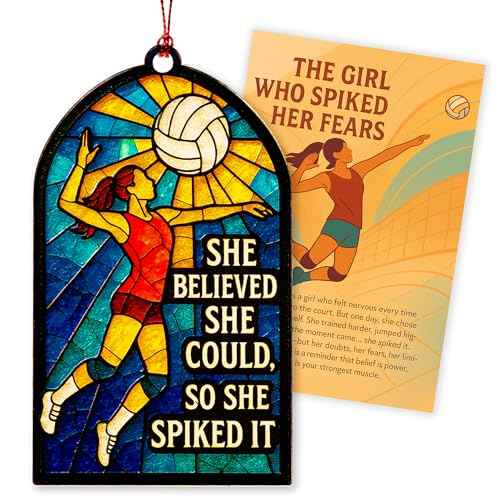 Volleyball Ornament ? Volleyball Gifts | Volleyball Gifts for Teen Girl + Volleyballs Gift for Team ? Suncatcher Effect Stained Glass Window Hanging ? Car Hanging Decoration