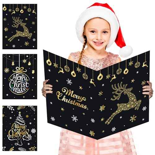 3 Pcs Jumbo Merry Christmas Greeting Cards With Envelope Decoration Extra Large Size 14 x 21 Inch Giant Christmas Cards Snowman Christmas Tree Santa Claus Different Patterns for Holiday Party Gift Decorations Supplies Happy New Year