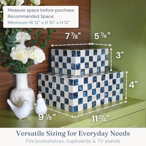 Navy Blue Decorative Capiz Box Set - Keepsake Trunks for Home Decor