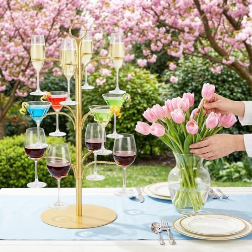 Gold Cocktail Tree Stand for Drinks 3-Tier Champagne Tower Party Decor