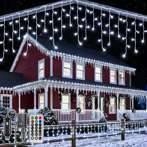 Guhope Outdoor 60FT Cool White Icicle Lights 720 LEDs for Christmas and Holiday Decor
