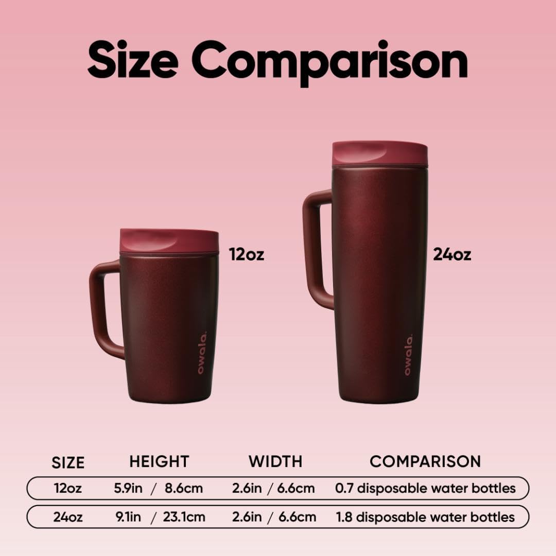 Owala SmoothSip Slider Travel Mug - 12oz Stainless Steel, 100% Leak Proof, Hot & Cold Drinks, Black Cherry