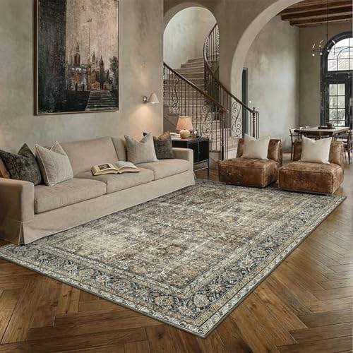 PureCozy Brown Area Rug 6x9 Vintage Distressed Low Pile Accent
