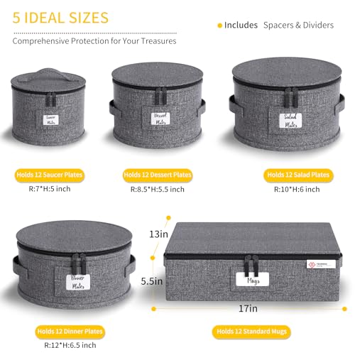 YearningHome 5 Pack Quilted China Storage Containers Hard Shell Dish Organizer Set