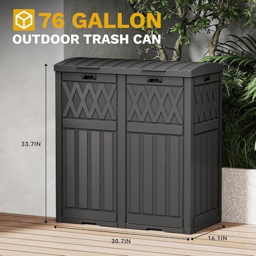 Outdoor Dual Trash Can with Tiered Lid and Drip Tray - 76 Gallon Black