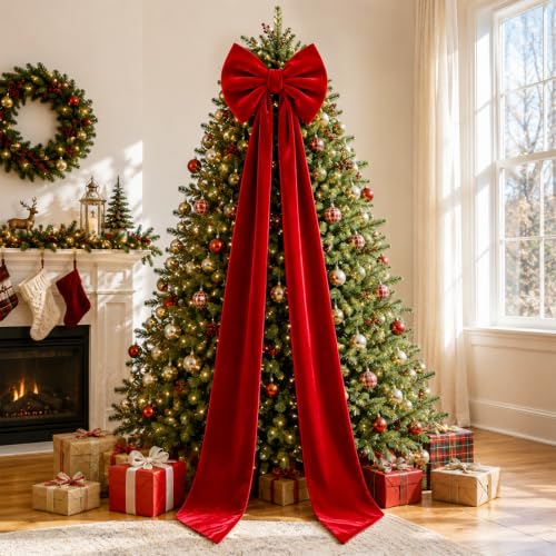 DULEFUN 16x79 Inch Christmas Red Velvet Large Bow Tree Topper - Variant 79In Red